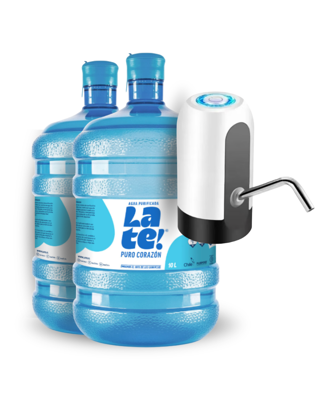 Pack 2 botellones 10 L + Bomba USB (Incluye envases)