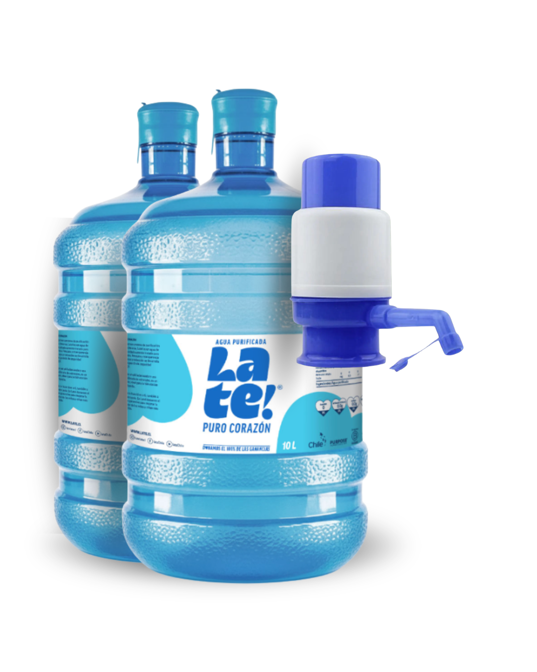 Pack 2 botellones 10 L + Bomba manual (Incluye envases)