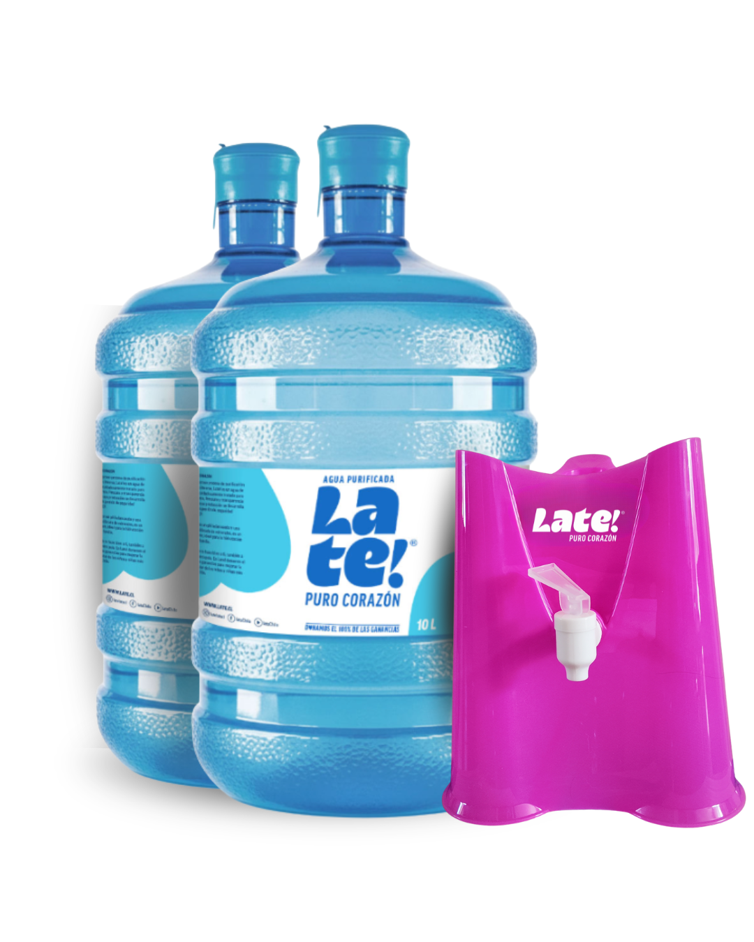 Pack inicial 2 botellones 10 L + soporte solidario! (Incluye envases)