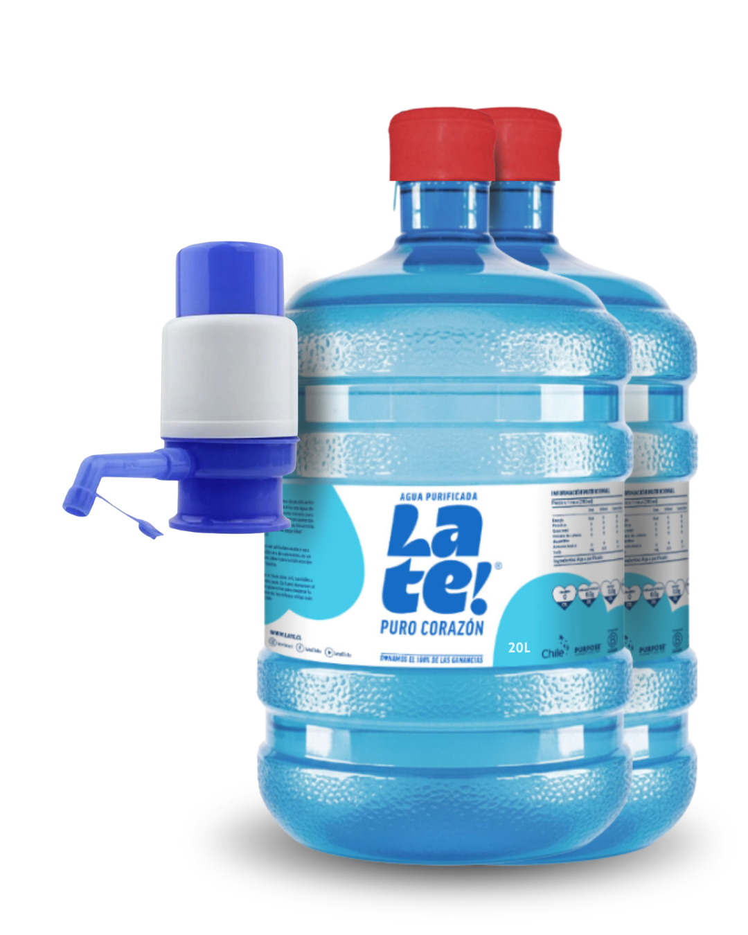 Pack 2 botellones 20 L + Bomba manual (Incluye envases)