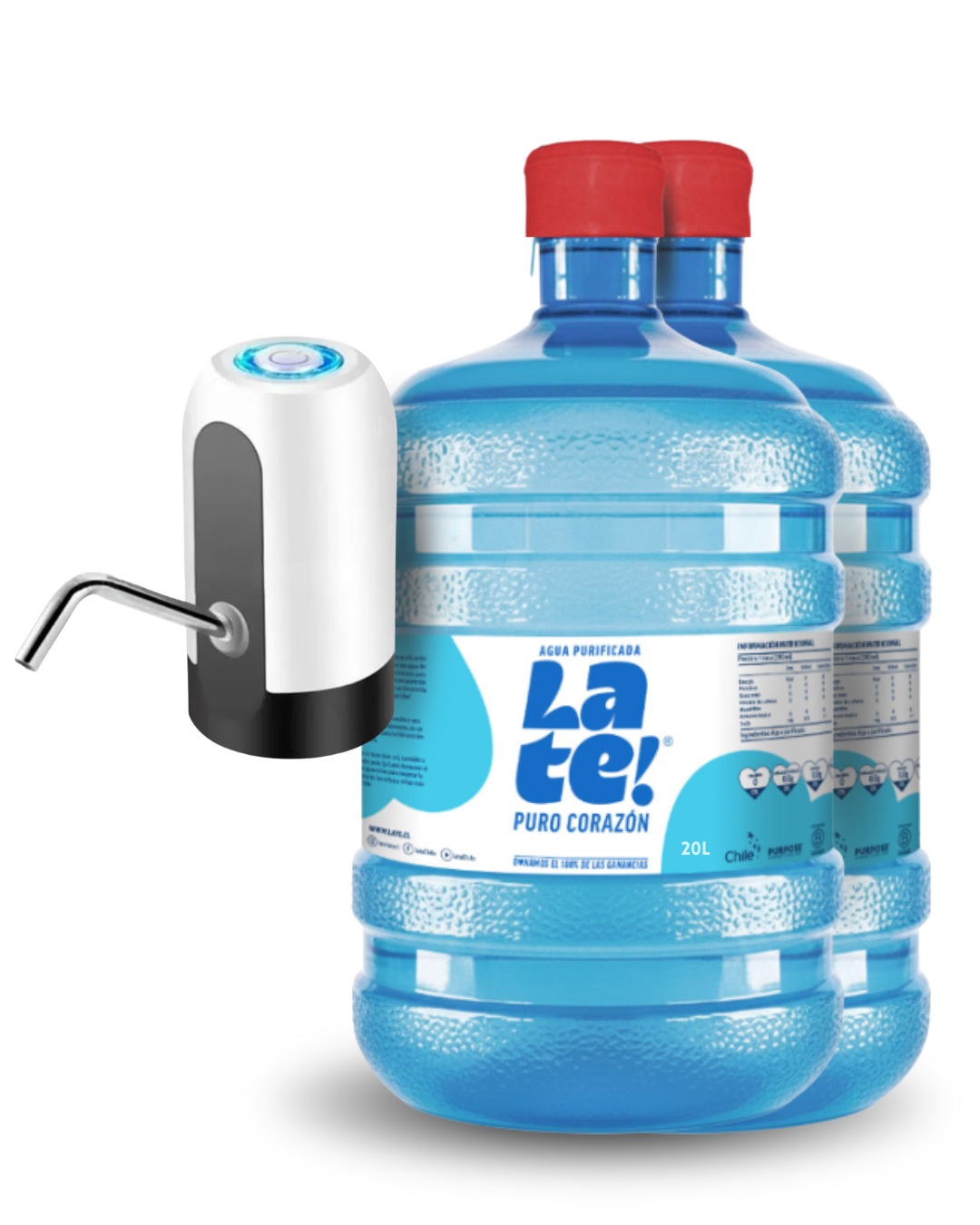 Pack 2 botellones 20 L + Bomba USB (Incluye envases)