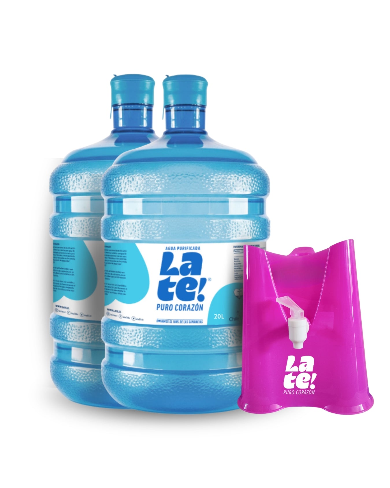 Pack inicial 2 botellones 20 L + soporte solidario! (Incluye envases)