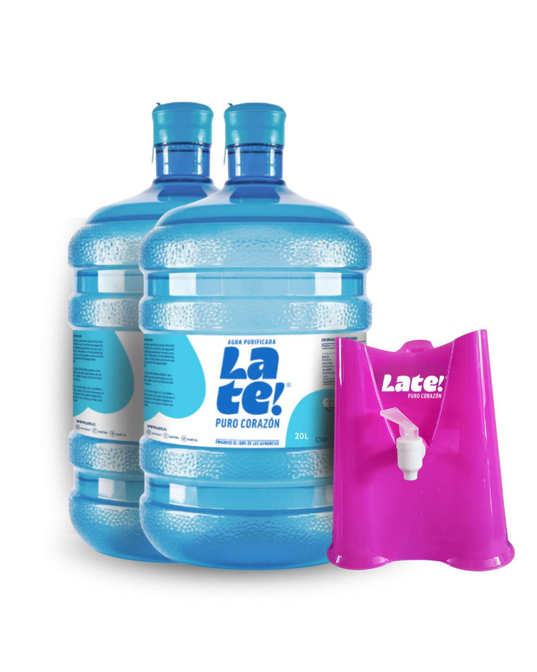 Pack inicial 2 botellones 20 L + soporte solidario! (Incluye envases)