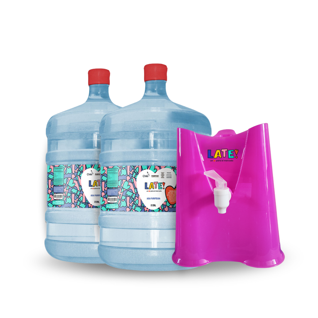 Pack inicial 2 botellones 20 L + soporte solidario! (Incluye envases)