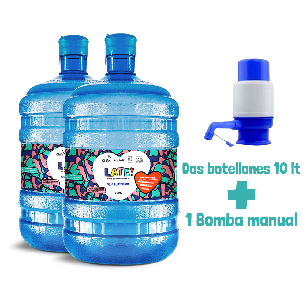 Pack 2 botellones 10 L + Bomba manual (Incluye envases).